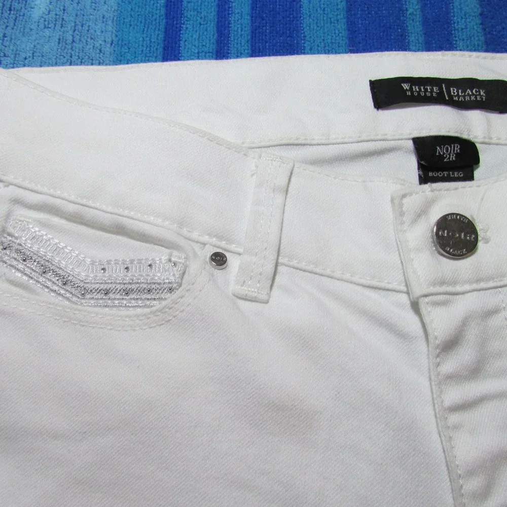 WHBM Noir Boot Cut Jeans White Silver Embellished - Picture 6 of 7